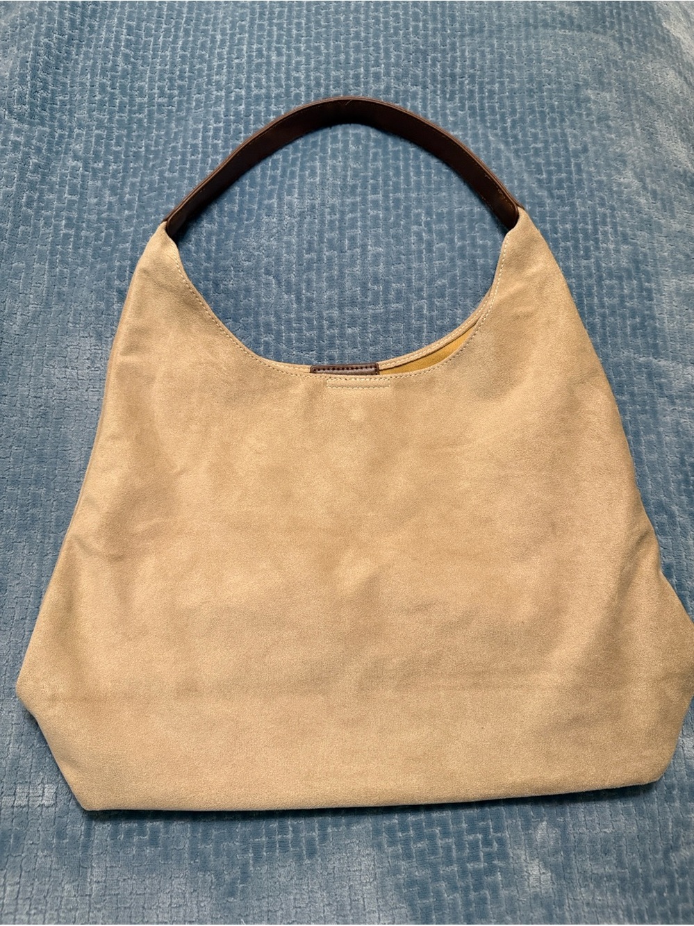 Classic Neutral Suede Shoulder Bag with Dark Handle